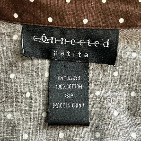 Women 8P Brown Polka Dot Floral Dress Pleated‎ Tie Sash Classic Dainty Pin Up - Picture 15 of 16